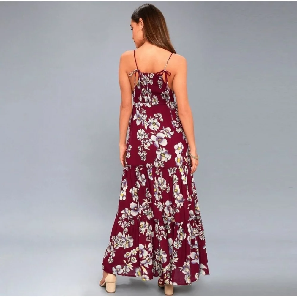 FREE PEOPLE NWOT Garden Party Burgundy Floral Maxi Dress in Raspberry XS - Picture 3 of 8